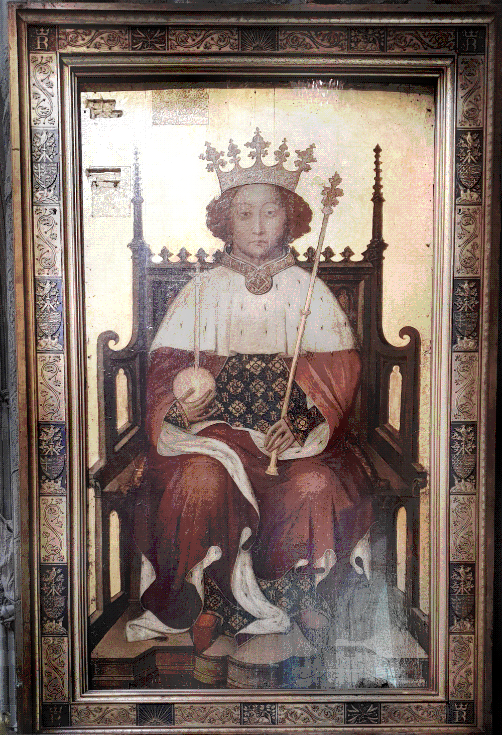 The Westminster Abbey coronation portrait of King Richard II, painted in the 1390s, showing the young king enthroned with orb and sceptre.