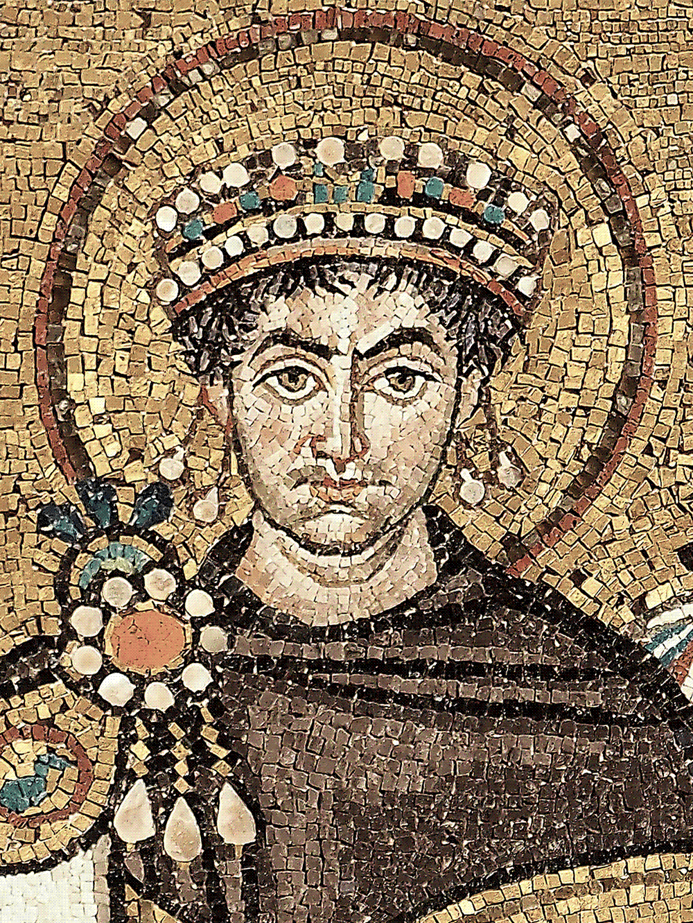 Mosaic portrait of the Emperor Justinian I with his retinue, Basilica of San Vitale, Ravenna, consecrated 547