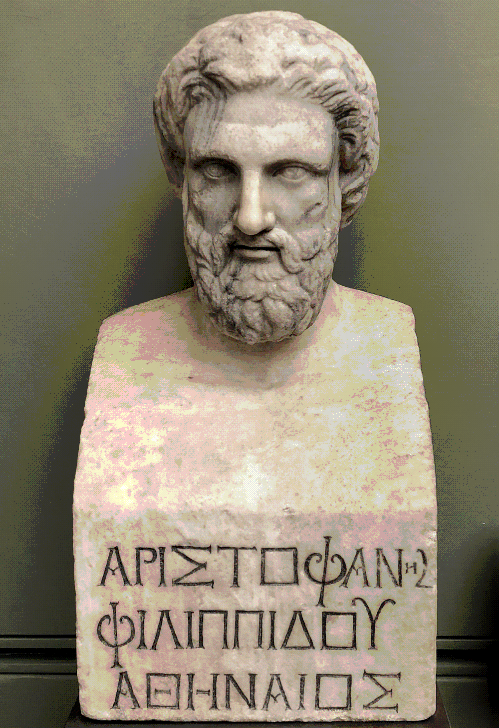 Roman marble herm portrait of Aristophanes, 1st century AD, Uffizi Gallery, Florence