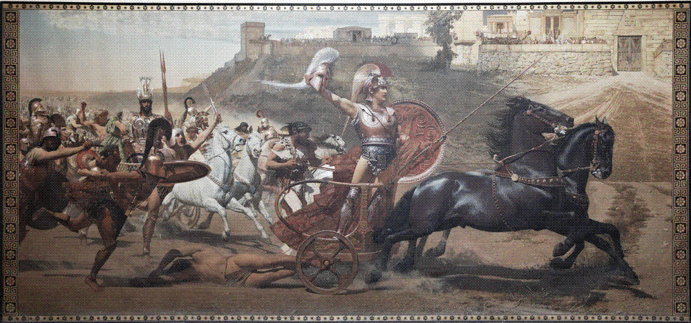 Franz von Matsch, 'The Triumph of Achilles' (1892), fresco at the Achilleion, Corfu: Achilles drags the body of Hector behind his chariot before the walls of Troy.