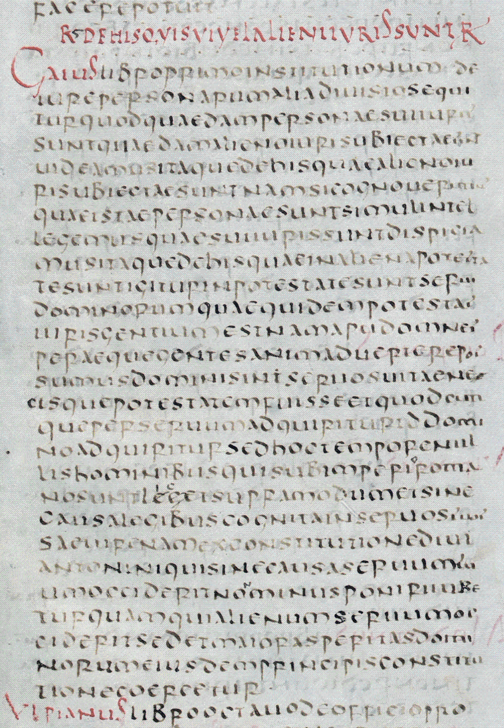 Folio 27r of the Littera Florentina, the sixth-century manuscript of Justinian's Digest held in the Biblioteca Medicea Laurenziana, Florence, its columns of Roman legal text written in uncial script