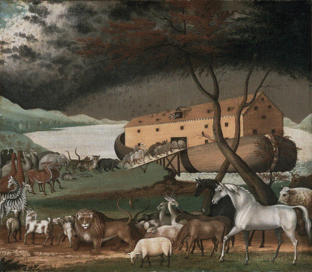 Edward Hicks, Noah's Ark, 1846, oil on canvas, showing pairs of animals filing toward the ark; Philadelphia Museum of Art