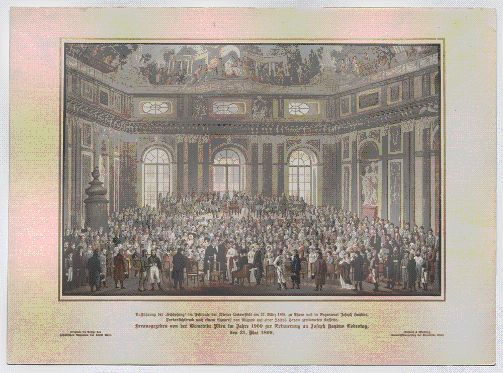 Balthasar Wigand's gouache of the performance of Haydn's The Creation in the hall of the University of Vienna on 27 March 1808, with the aged Haydn seated in the foreground