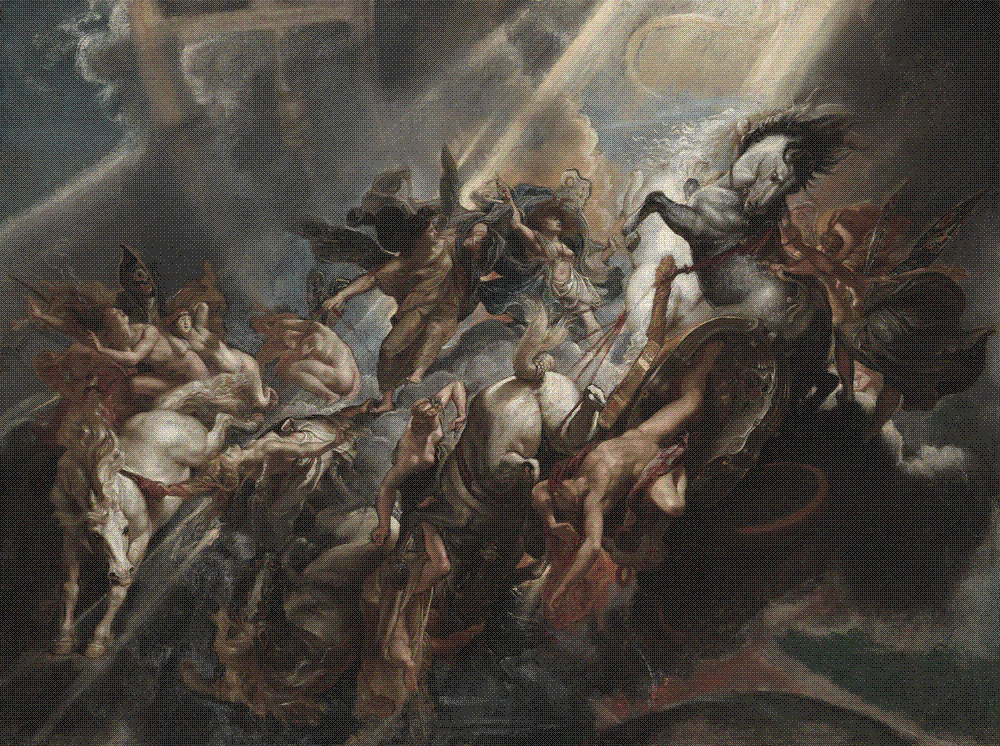 Peter Paul Rubens's painting The Fall of Phaeton, showing Phaethon and the panicked sun-chariot horses tumbling from the sky amid thunderbolts.