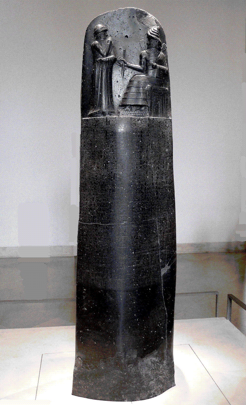 The diorite stele of the Code of Hammurabi, inscribed with cuneiform law, Musée du Louvre