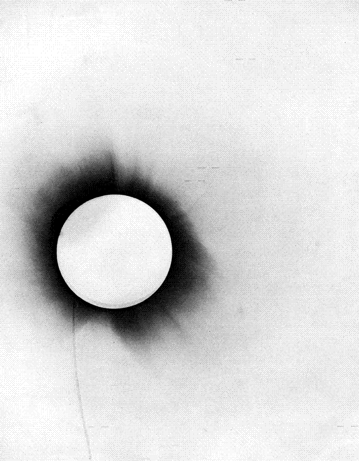 Photographic negative of the 29 May 1919 total solar eclipse showing the corona and faint stars used to test relativity