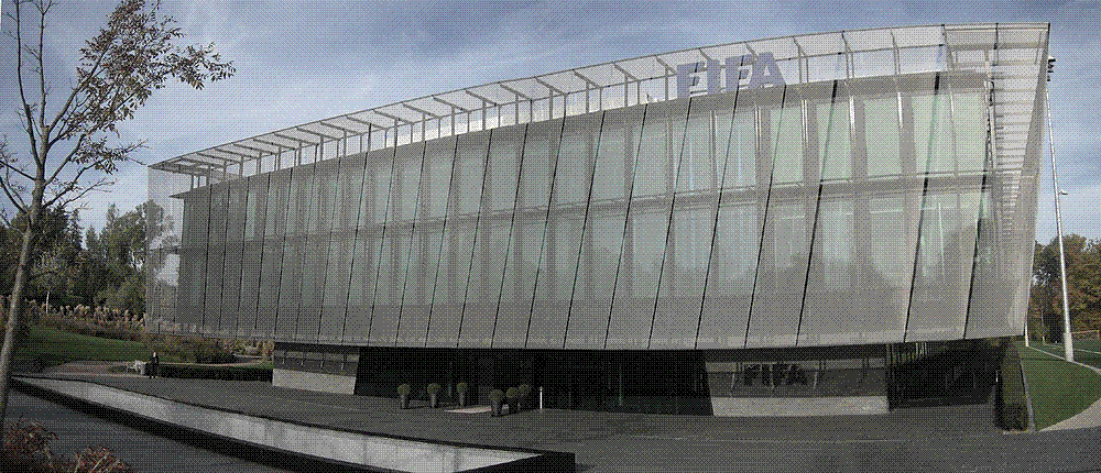 The modernist stone-and-glass headquarters of world soccer's governing body on a wooded hillside above Zurich.