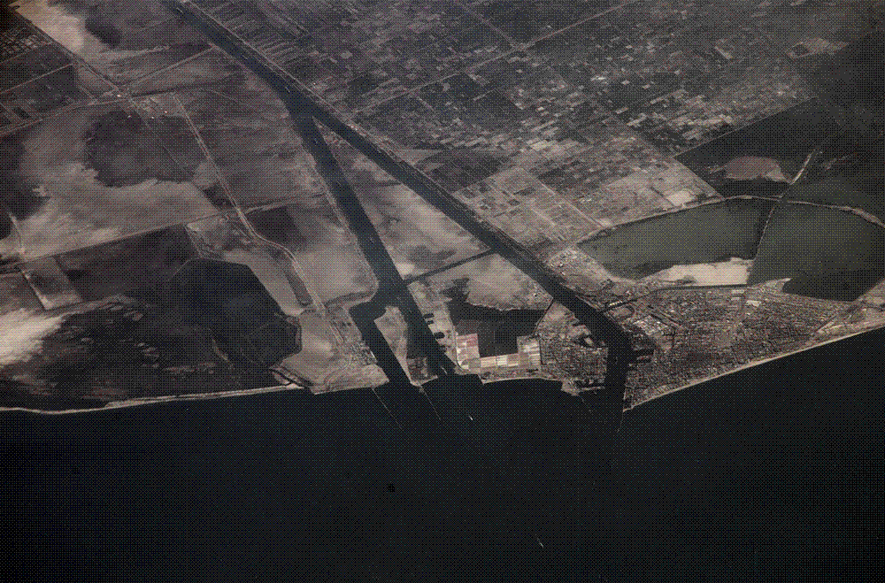 Ships passing through the Suez Canal in Egypt.