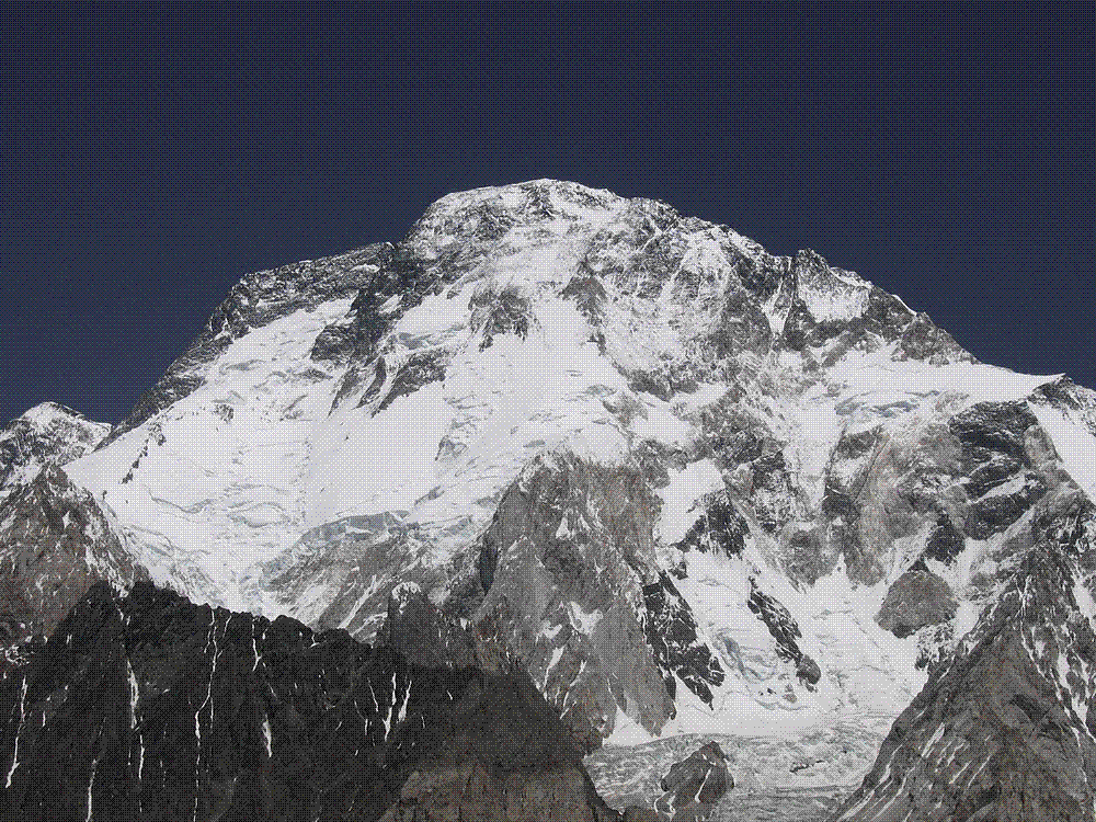 The snow-covered summit of Broad Peak in Pakistan's Karakoram range.